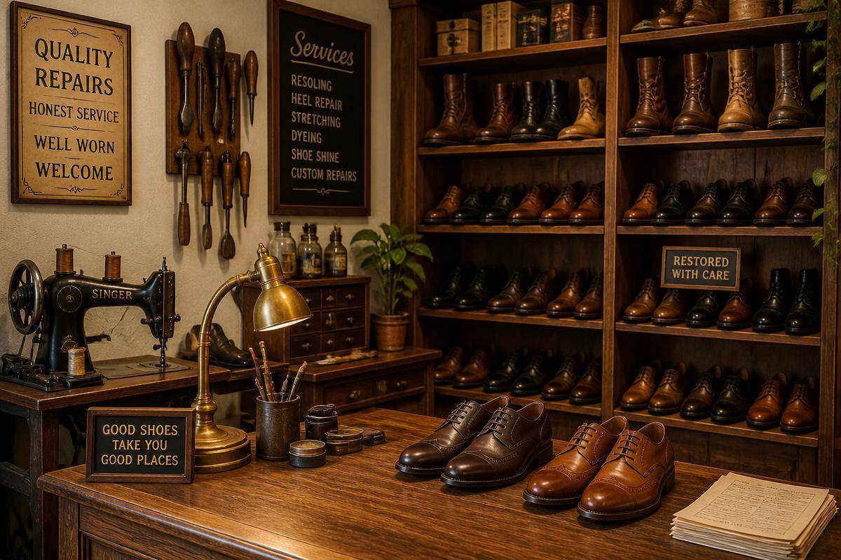 Interior of the Tanneravio Co. shoe repair workshop in Aurora, Colorado